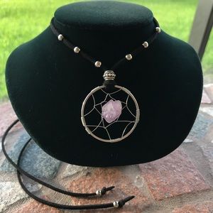 Amethyst cluster dream catcher necklace